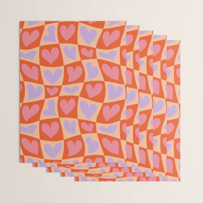 Retro red love heart checkered pattern Wrapping Paper Gallery Image 3