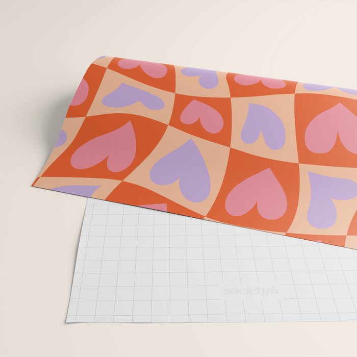 Retro red love heart checkered pattern Wrapping Paper Gallery Image 2