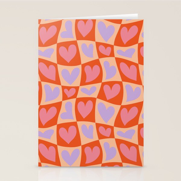 Retro red love heart checkered pattern Stationery Card Gallery Image 2