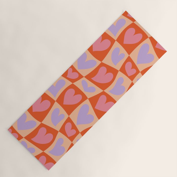 Retro red love heart checkered pattern Yoga Mat Gallery Image 1