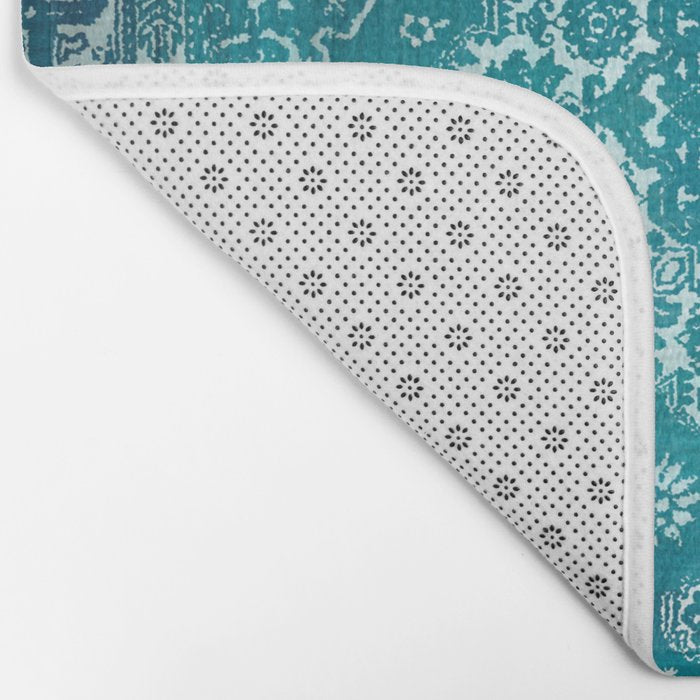PERSIAN CARPET MONOCHROME TEAL HEAVY DISTRESSED Bath Mat Gallery Image 2
