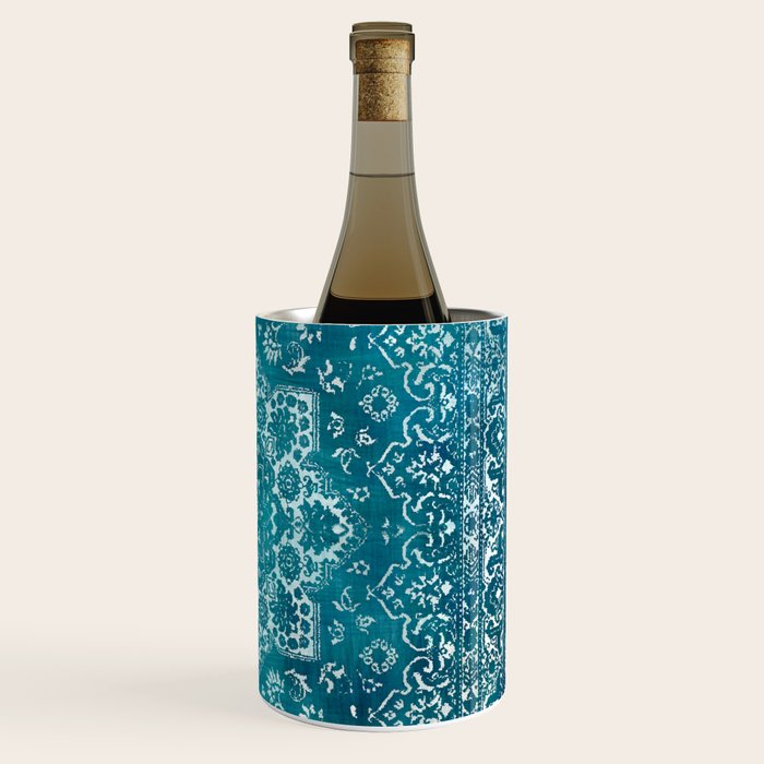 PERSIAN CARPET MONOCHROME TEAL HEAVY DISTRESSED Wine Chiller Gallery Image 3