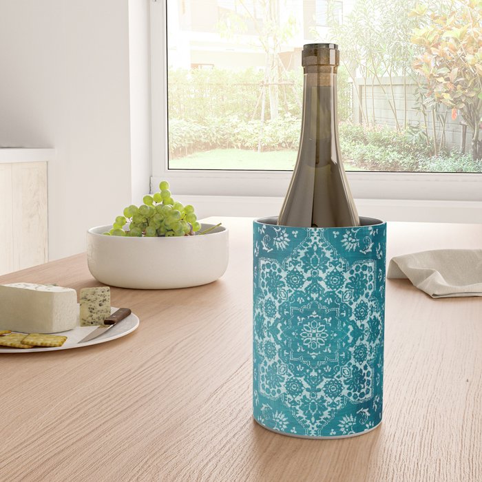 PERSIAN CARPET MONOCHROME TEAL HEAVY DISTRESSED Wine Chiller Gallery Image 4