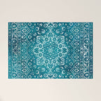 PERSIAN CARPET MONOCHROME TEAL HEAVY DISTRESSED Welcome Mat Gallery Image 1