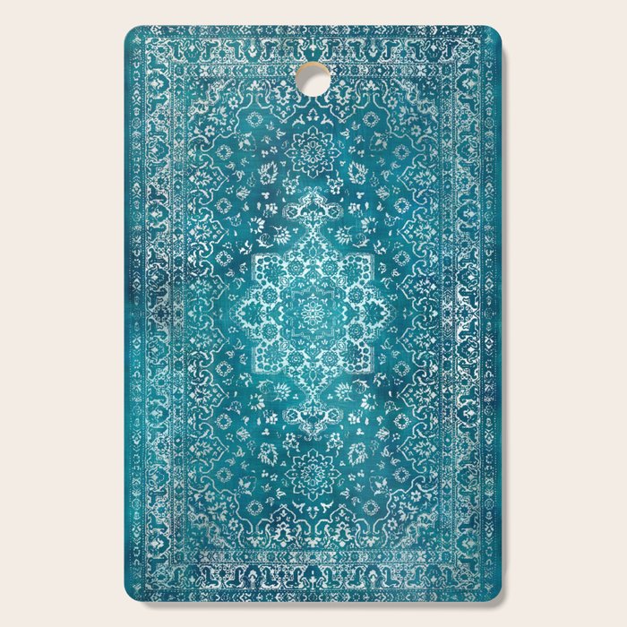 PERSIAN CARPET MONOCHROME TEAL HEAVY DISTRESSED Cutting Board Gallery Image 1