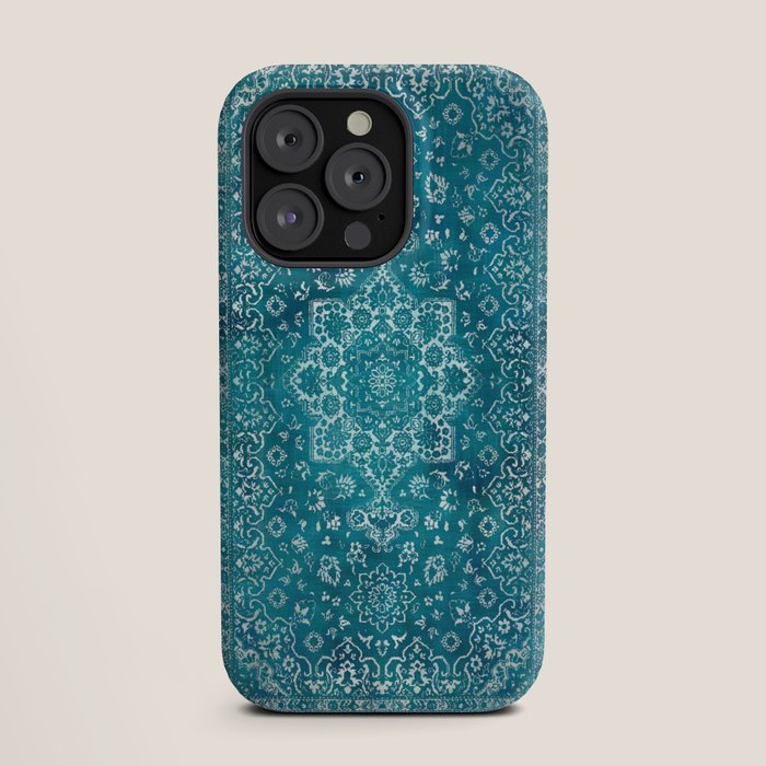 PERSIAN CARPET MONOCHROME TEAL HEAVY DISTRESSED iPhone Case Gallery Image 19