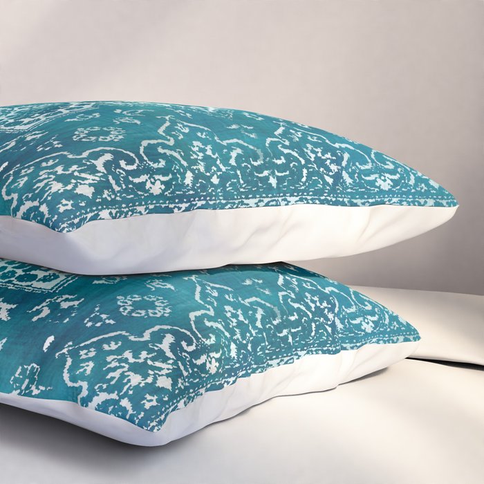 PERSIAN CARPET MONOCHROME TEAL HEAVY DISTRESSED Pillow Sham Gallery Image 3