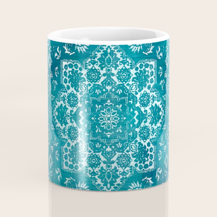 PERSIAN CARPET MONOCHROME TEAL HEAVY DISTRESSED Coffee Mug Gallery Image 4