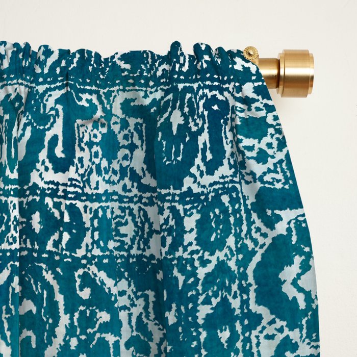 PERSIAN CARPET MONOCHROME TEAL HEAVY DISTRESSED Window Curtain Gallery Image 2