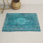 PERSIAN CARPET MONOCHROME TEAL HEAVY DISTRESSED Rug Gallery Image 1