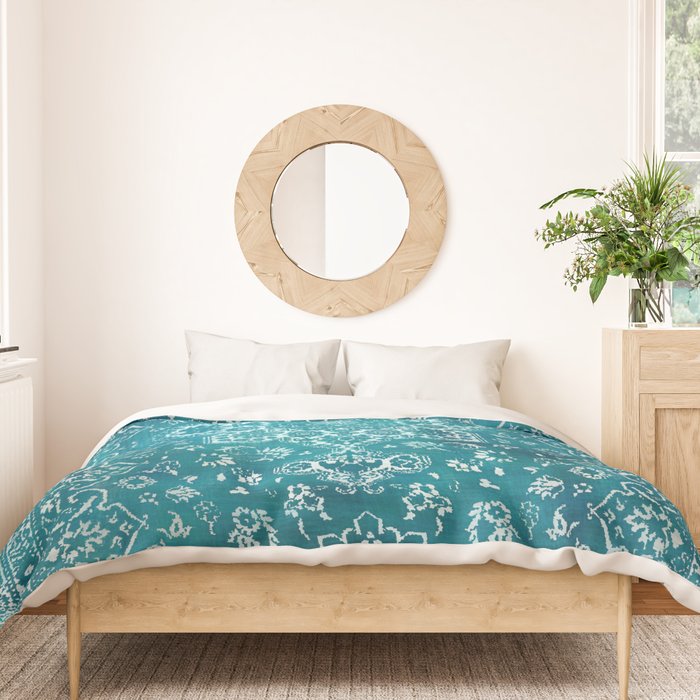 PERSIAN CARPET MONOCHROME TEAL HEAVY DISTRESSED Duvet Cover Gallery Image 3
