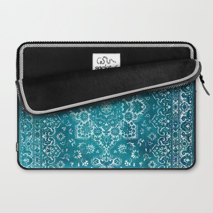PERSIAN CARPET MONOCHROME TEAL HEAVY DISTRESSED Laptop Sleeve Gallery Image 2