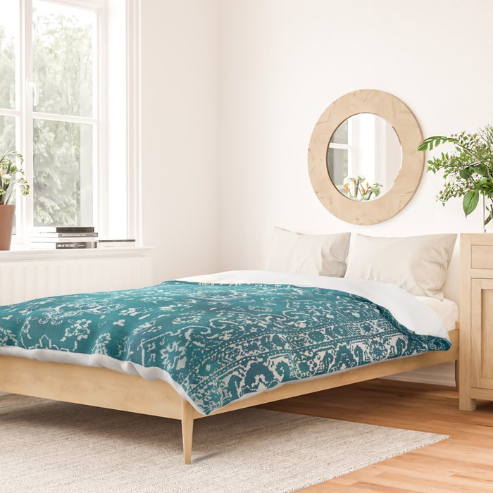 PERSIAN CARPET MONOCHROME TEAL HEAVY DISTRESSED Duvet Cover Gallery Image 2