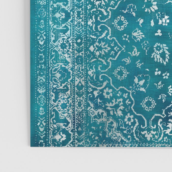 PERSIAN CARPET MONOCHROME TEAL HEAVY DISTRESSED Poster Gallery Image 3