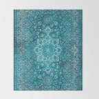 PERSIAN CARPET MONOCHROME TEAL HEAVY DISTRESSED Throw Blanket Gallery Image 2