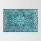 PERSIAN CARPET MONOCHROME TEAL HEAVY DISTRESSED Rug Gallery Image 2