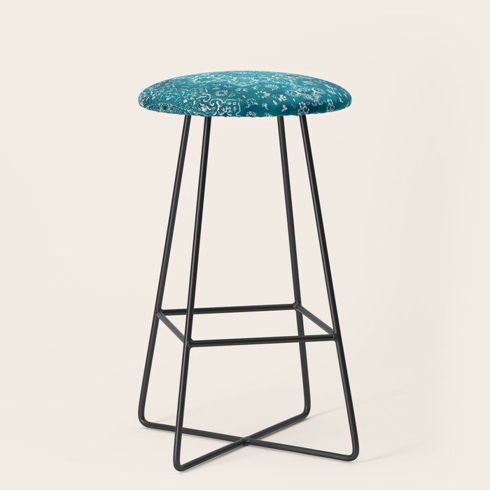 PERSIAN CARPET MONOCHROME TEAL HEAVY DISTRESSED Stool Gallery Image 1