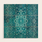 PERSIAN CARPET MONOCHROME TEAL HEAVY DISTRESSED Wood Wall Art Gallery Image 1