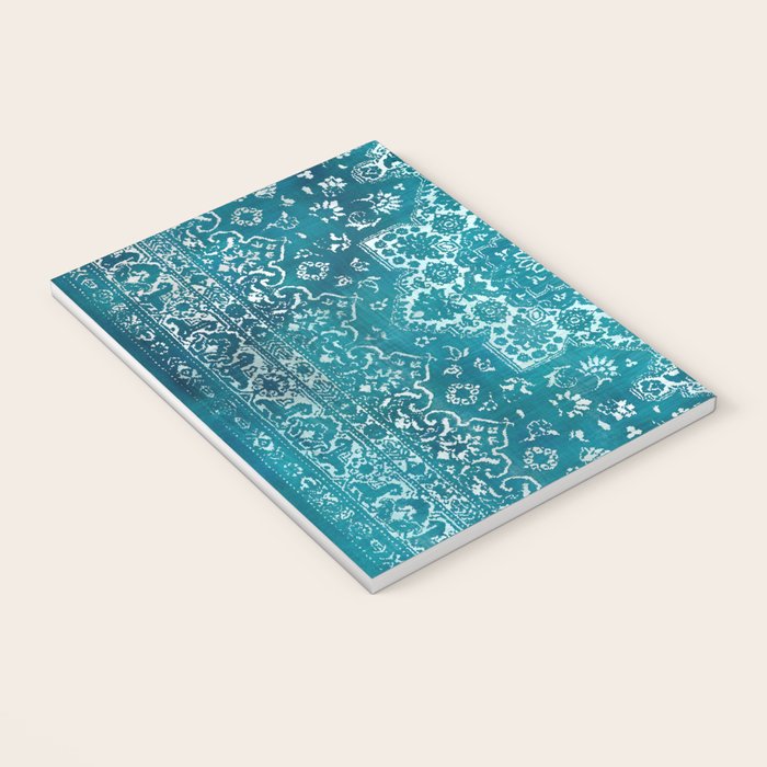 PERSIAN CARPET MONOCHROME TEAL HEAVY DISTRESSED Notebook Gallery Image 3