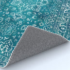 PERSIAN CARPET MONOCHROME TEAL HEAVY DISTRESSED Rug Gallery Image 4