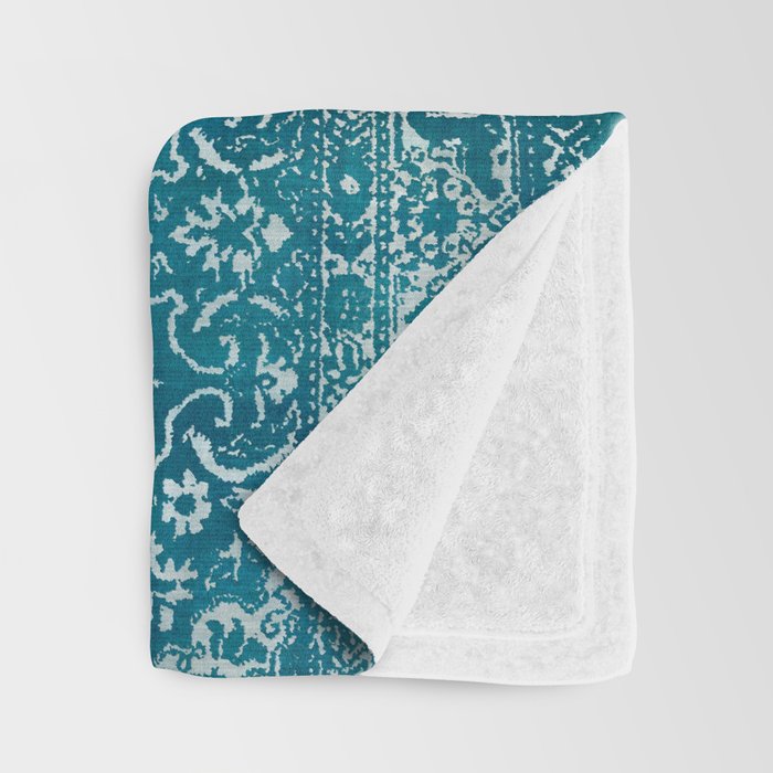 PERSIAN CARPET MONOCHROME TEAL HEAVY DISTRESSED Throw Blanket Gallery Image 3