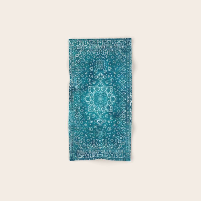 PERSIAN CARPET MONOCHROME TEAL HEAVY DISTRESSED Bath Towel Gallery Image 1