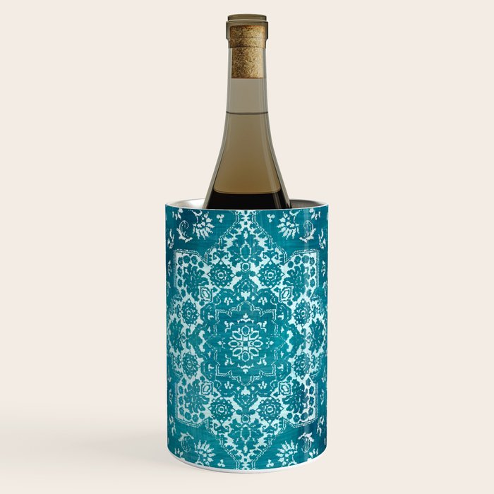 PERSIAN CARPET MONOCHROME TEAL HEAVY DISTRESSED Wine Chiller Gallery Image 1