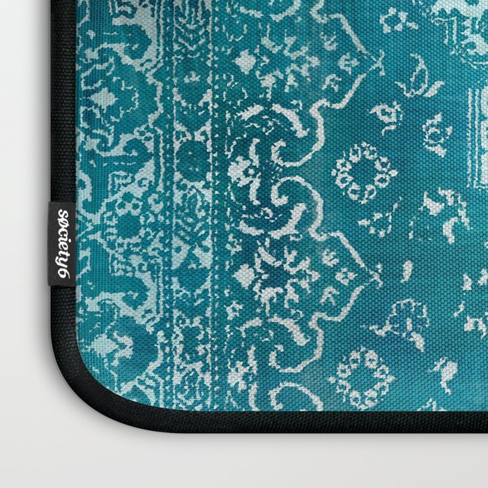 PERSIAN CARPET MONOCHROME TEAL HEAVY DISTRESSED Laptop Sleeve Gallery Image 3