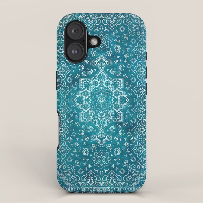 PERSIAN CARPET MONOCHROME TEAL HEAVY DISTRESSED iPhone Case Gallery Image 1