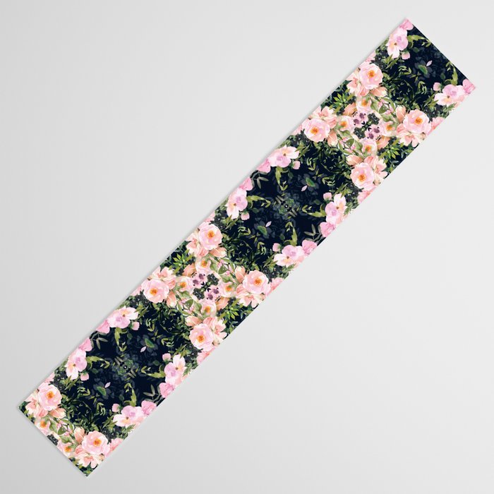 Floral Watercolor, Roses, Navy Blue and Pink, Vintage Art Table Runner Gallery Image 3