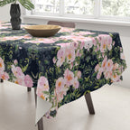 Floral Watercolor, Roses, Navy Blue and Pink, Vintage Art Tablecloth Gallery Image 3