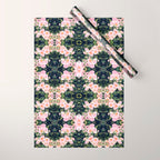 Floral Watercolor, Roses, Navy Blue and Pink, Vintage Art Wrapping Paper Gallery Image 1
