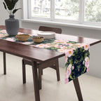 Floral Watercolor, Roses, Navy Blue and Pink, Vintage Art Table Runner Gallery Image 2