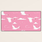 Flying Swans Illustration - Pink Sky with Clouds and Stars Desk Mat Gallery Image 3