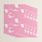 Flying Swans Illustration - Pink Sky with Clouds and Stars Wrapping Paper Gallery Image 3
