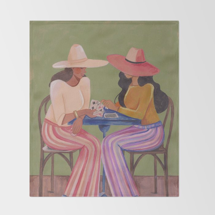 Cow girls playing cards Throw Blanket Gallery Image 2