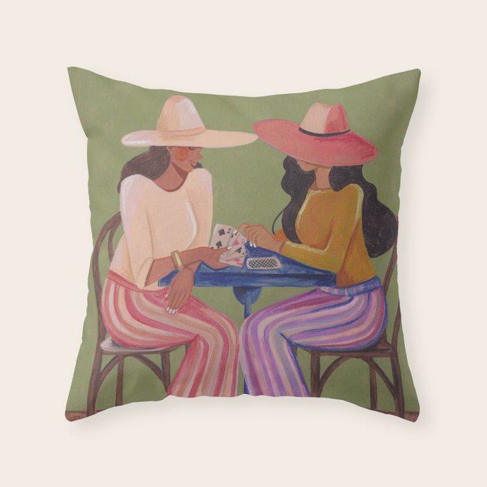 Cow girls playing cards Throw Pillow Gallery Image 6
