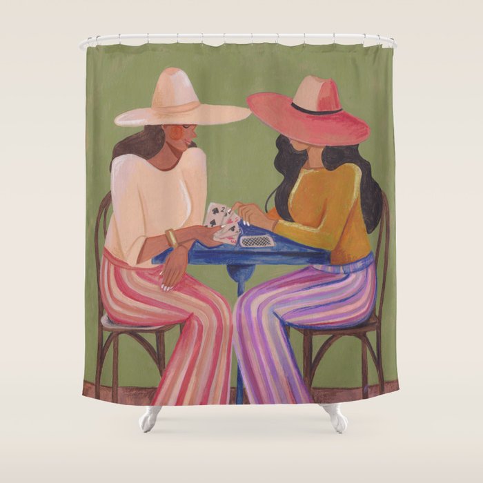 Cow girls playing cards Shower Curtain Gallery Image 1