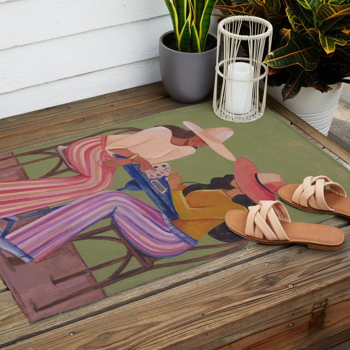 Cow girls playing cards Outdoor Rug Gallery Image 2