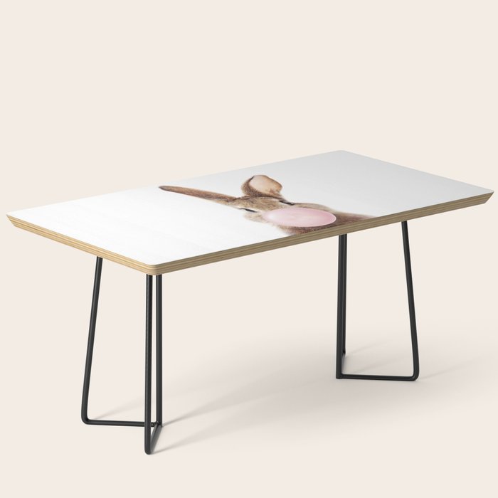 Brown Bunny Blowing Bubble Gum, Pink Nursery, Baby Animals Art Print by Synplus Coffee Table Gallery Image 1