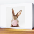 Brown Bunny Blowing Bubble Gum, Pink Nursery, Baby Animals Art Print by Synplus Wall Mural Gallery Image 2