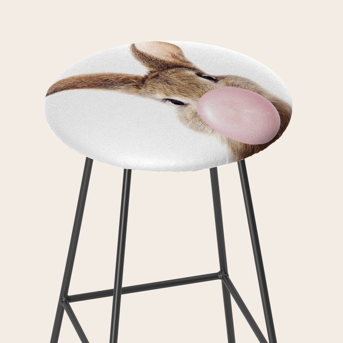 Brown Bunny Blowing Bubble Gum, Pink Nursery, Baby Animals Art Print by Synplus Stool Gallery Image 2