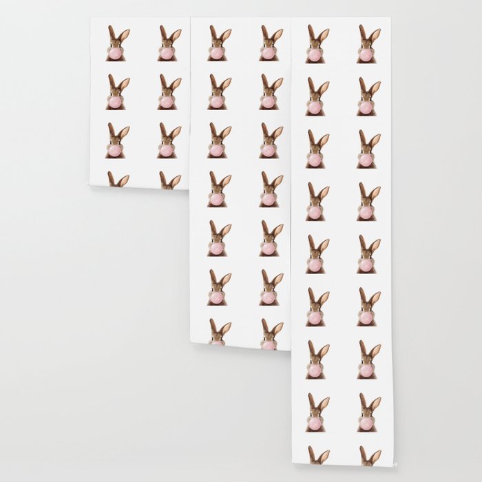 Brown Bunny Blowing Bubble Gum, Pink Nursery, Baby Animals Art Print by Synplus Wallpaper Gallery Image 3