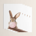 Brown Bunny Blowing Bubble Gum, Pink Nursery, Baby Animals Art Print by Synplus Wrapping Paper Gallery Image 3