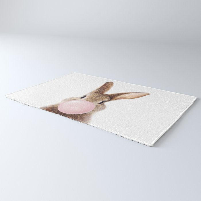 Brown Bunny Blowing Bubble Gum, Pink Nursery, Baby Animals Art Print by Synplus Rug Gallery Image 3