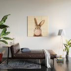 Brown Bunny Blowing Bubble Gum, Pink Nursery, Baby Animals Art Print by Synplus Wood Wall Art Gallery Image 2