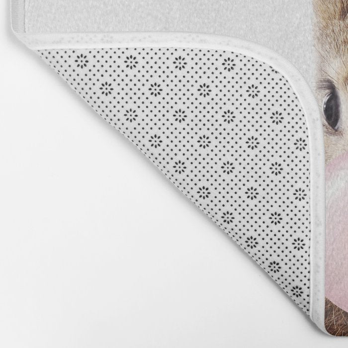 Brown Bunny Blowing Bubble Gum, Pink Nursery, Baby Animals Art Print by Synplus Bath Mat Gallery Image 2