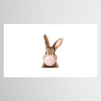 Brown Bunny Blowing Bubble Gum, Pink Nursery, Baby Animals Art Print by Synplus Tablecloth Gallery Image 2