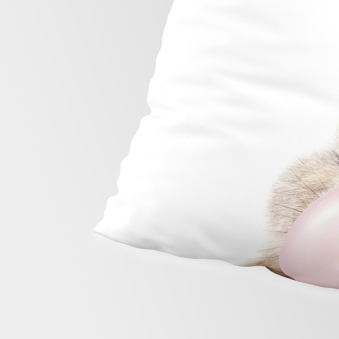 Brown Bunny Blowing Bubble Gum, Pink Nursery, Baby Animals Art Print by Synplus Pillow Sham Gallery Image 4
