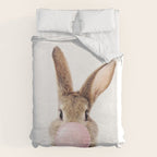 Brown Bunny Blowing Bubble Gum, Pink Nursery, Baby Animals Art Print by Synplus Duvet Cover Gallery Image 6